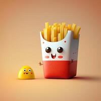 collection of happy, smiling, joyful cartoon style French fries characters for meal, dinner design. Cartoon French fries character for restaurant mascot. photo