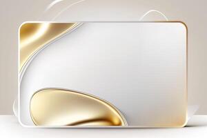 a white card for mockup, horizontal rectangular with rounded corner shapes, front view, stunning light, studio light, reflexion of hundred fine lines of gold reflection, white background photo