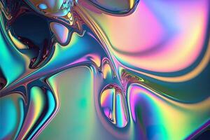 Holographic liquid background. Holograph color texture with foil effect. Halographic iridescent backdrop. Pearlescent gradient for design prints. Rainbow metal. photo