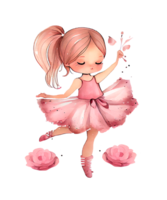 Cute Pink Girl Ballet Watercolor Sublimation png