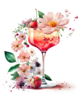 rosado cóctel con flores enamorado día acuarela ai generativo png