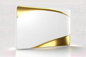 a white card for mockup, horizontal rectangular with rounded corner shapes, front view, stunning light, studio light, reflexion of hundred fine lines of gold reflection, white background photo