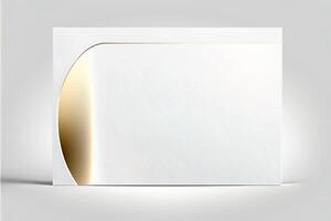 a white card for mockup, horizontal rectangular with rounded corner shapes, front view, stunning light, studio light, reflexion of hundred fine lines of gold reflection, white background photo