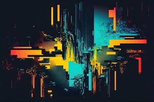 Abstract background with interlaced digital glitch and distortion effect. Futuristic cyberpunk design. Retro futurism, web punk, rave 80s 90s cyberpunk aesthetic techno neon colors. photo