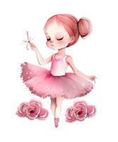 Cute Pink Girl Ballet Watercolor Sublimation png