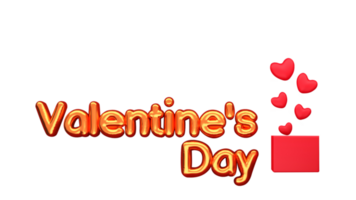 3d golden Valentinstag Tag Ballon Schriftart mit glänzend Herzen knallen aus von Box auf Weiß Hintergrund. png