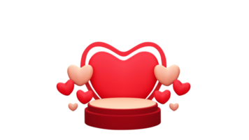 3D Empty Stage Or Podium With Glossy Hearts On White Background. png