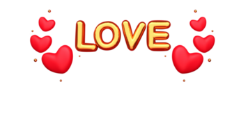 3D Golden Love Balloon Font With Glossy Hearts, Tiny Balls On White Background. png