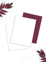 Einladung Karte mit Briefumschlag und Blätter Stengel auf Weiß Hintergrund. png
