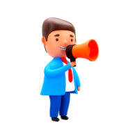 3D Render of Businessman Announcing Through Megaphone On White Background. png