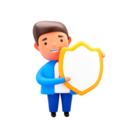 3D Render of Businessman Holding Empty Shield On White Background. png