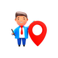 3D Render of Businessman Character Holding Smartphone And Location Pin On White Background. png