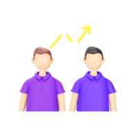3d Illustration von lila T-Shirt tragen zwei jung Männer Stehen mit Strategie wellig Graph Element. png
