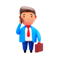 3D Render of Businessman Talking Through Cell Phone And Hold Briefcase On White Background. png