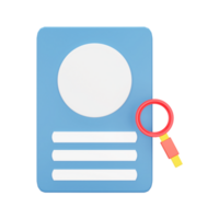 Blue And White Blank Document With Magnifying Glass 3D Element. png