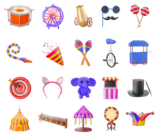 Set of 3D Carnival Icon Against White Background. png