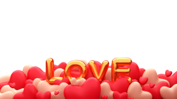 d'or l'amour déjouer ballon Police de caractère avec 3d cœurs décoré sur blanc Contexte. png