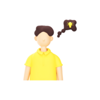 3D Illustration of Cartoon Young Man And Bright Bulb Element. png