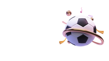 3D Rendering of Soccer Ball With Stars, Crystal Round, Curl Ribbon And Copy Space. png