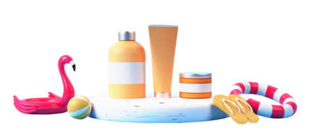 3D Render of Product Mockup With Slipper, Lifebuoy, Inflatable Duck, Beach Ball Elements. png