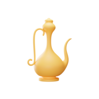 Golden Arabic Jug 3D Icon On White Background. png