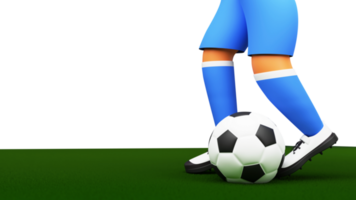 Close Up of 3D Rendering Footballer Kick The Ball On White And Green Background. png