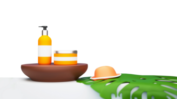 3D Render of Product Mockups With Fedora Hat, Lifebuoy Elements On White Background. png