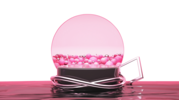 3D Render of Empty Podium With Glossy Balls Inside Circular Frame On Pink And White Background. png