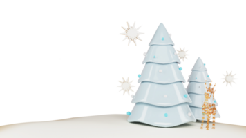 3d framställa av jul träd med gyllene ren, snöflingor och kopia Plats. png