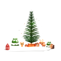 3D Render of Xmas Trees, Reindeers and Gift Boxes for Merry Christmas Celebrations. png