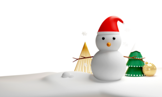 3D Render of Snowman, Xmas Tree, Bauble, Snowflakes and Snow for Winter Holidays or Christmas Celebration Concept. png