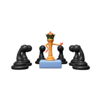 3D Golden King Chess Over Podium And Pawn Piece On White Background. png