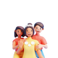 3D Cheerful Young Woman And Her Children On White Background. png