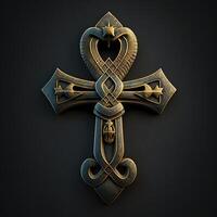 Ancient golden ankh symbol isolated on dark background. Illustration of an Egyptian cross in digital form. The ancient Egyptians used the Ankh as a symbol for eternal life. photo