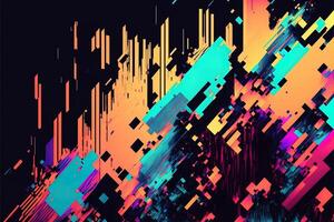 Abstract background with interlaced digital glitch and distortion effect. Futuristic cyberpunk design. Retro futurism, web punk, rave 80s 90s cyberpunk aesthetic techno neon colors. photo