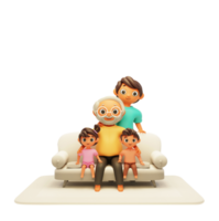 3D Young Man Standing Behind His Father And Kids Sit On Sofa. png