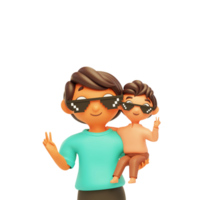 3D Young Man Lap To His Son On White Background. png