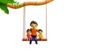 3D Rendering of Young Man Swinging With His Children On White Background. png