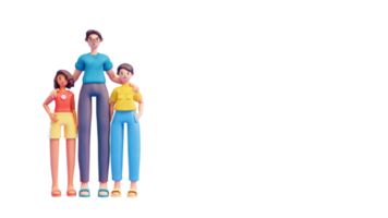 3D Man Standing With His Son And Daughter On White Background. png
