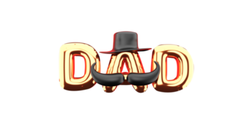 3D Render Golden Balloon Dad Font With Mustache, Fedora Hat And Tiny Balls On White Background. png
