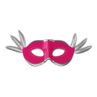 Silver And Pink Feather Party Mask On White Backgorund. png