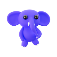 3D Render Blue Cartoon Elephant Stand On White Background. png