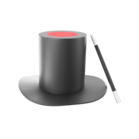 3D Magic Hat And Stick Over White Background. png