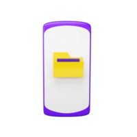 amarillo y púrpura 3d carpeta en teléfono inteligente pantalla icono. png