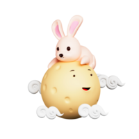 3D Render of Cute Little Bunny Sleeping On Full Moon With Cloud Over White Background. png