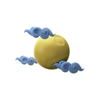 3D Wavy Cloud With Full Moon Icon In Blue And Yellow Color. png