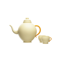 3D Render of Yellow Teapot With Two Cups Against White Background png