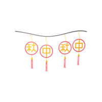 Golden And Red Chinese Mid Autumn Streamer Garland Hang Over White Background. png
