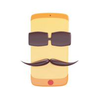 Glasses Wearing Mustache Cartoon Smartphone 3D Icon Icon In Yellow And Brown Color. png