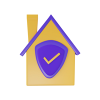3D Illustration Of Check Home Shield Icon In Yellow And Purple Color. png